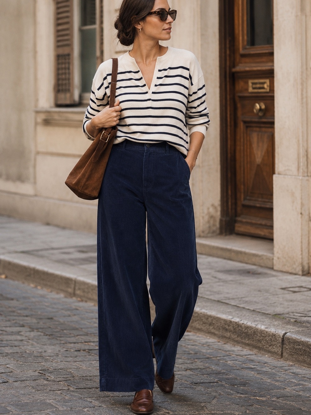 Everlane Navy Wide Leg Corduroy Organic Cotton Pants Casual Minimalist Size 6